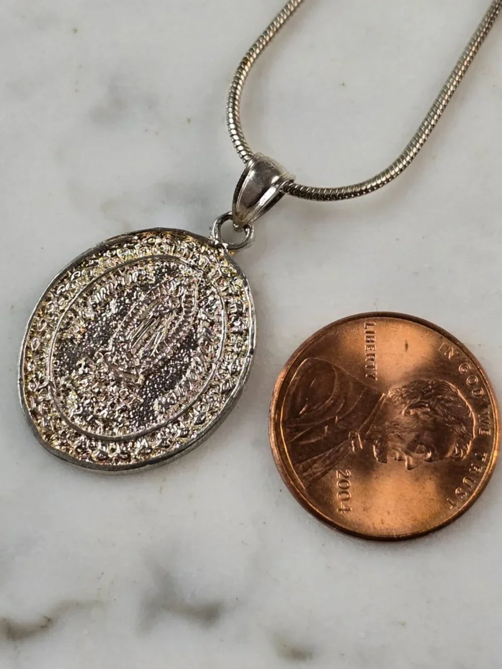 Womens Sterling Silver Religious Lady of Guadalupe Pendant Necklace 7.9g E4178